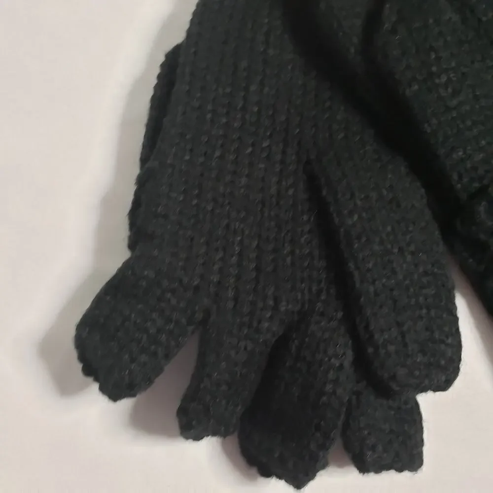 West Loop Women's One Size‎ Fingerless Foldover Gloves Mittens Black Knit Winter